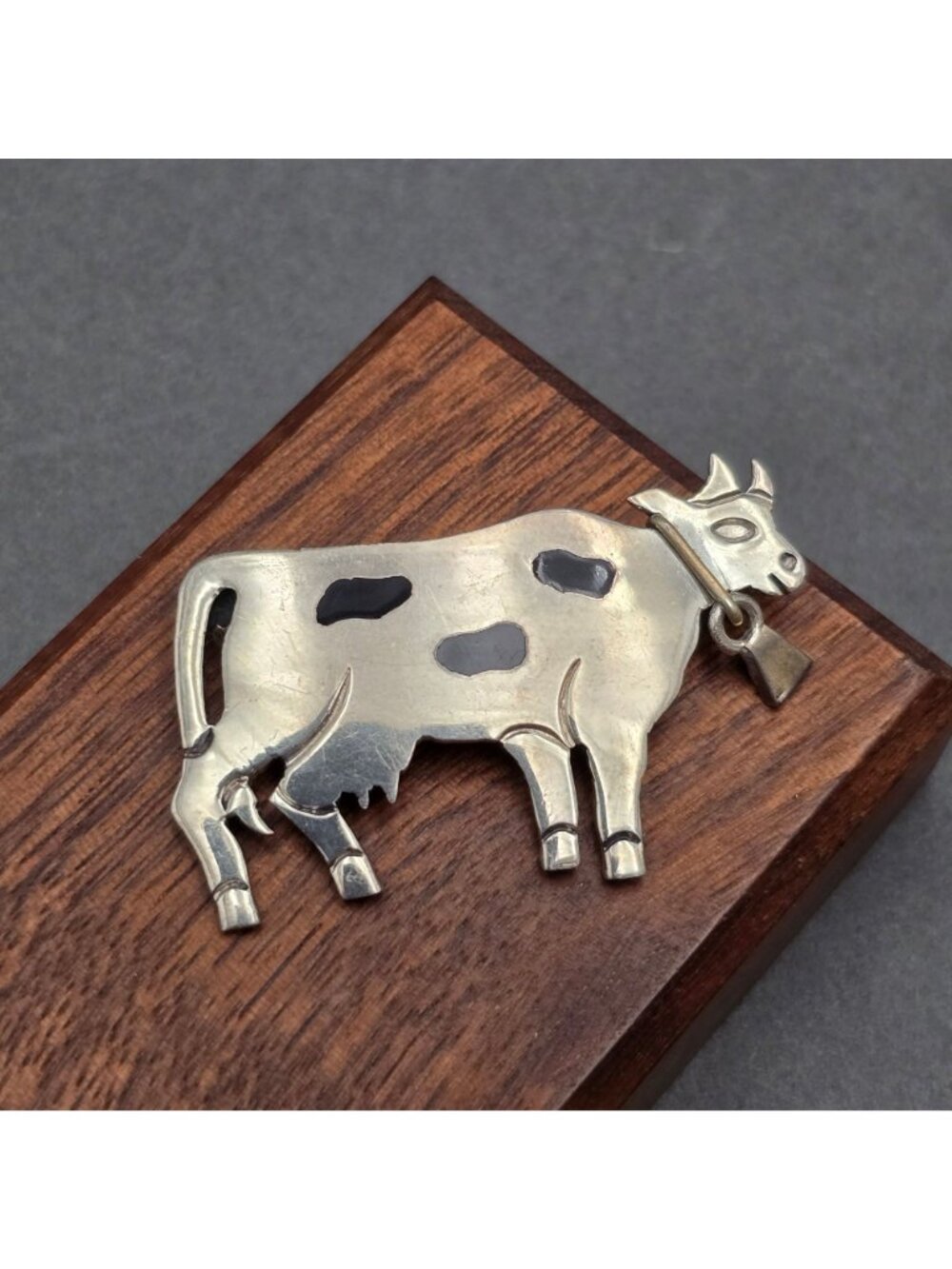 Vintage Taxco Sterling Silver Cow Brooch 1.75" Articulated Bell Pendant TV-94 - Picture 10 of 10